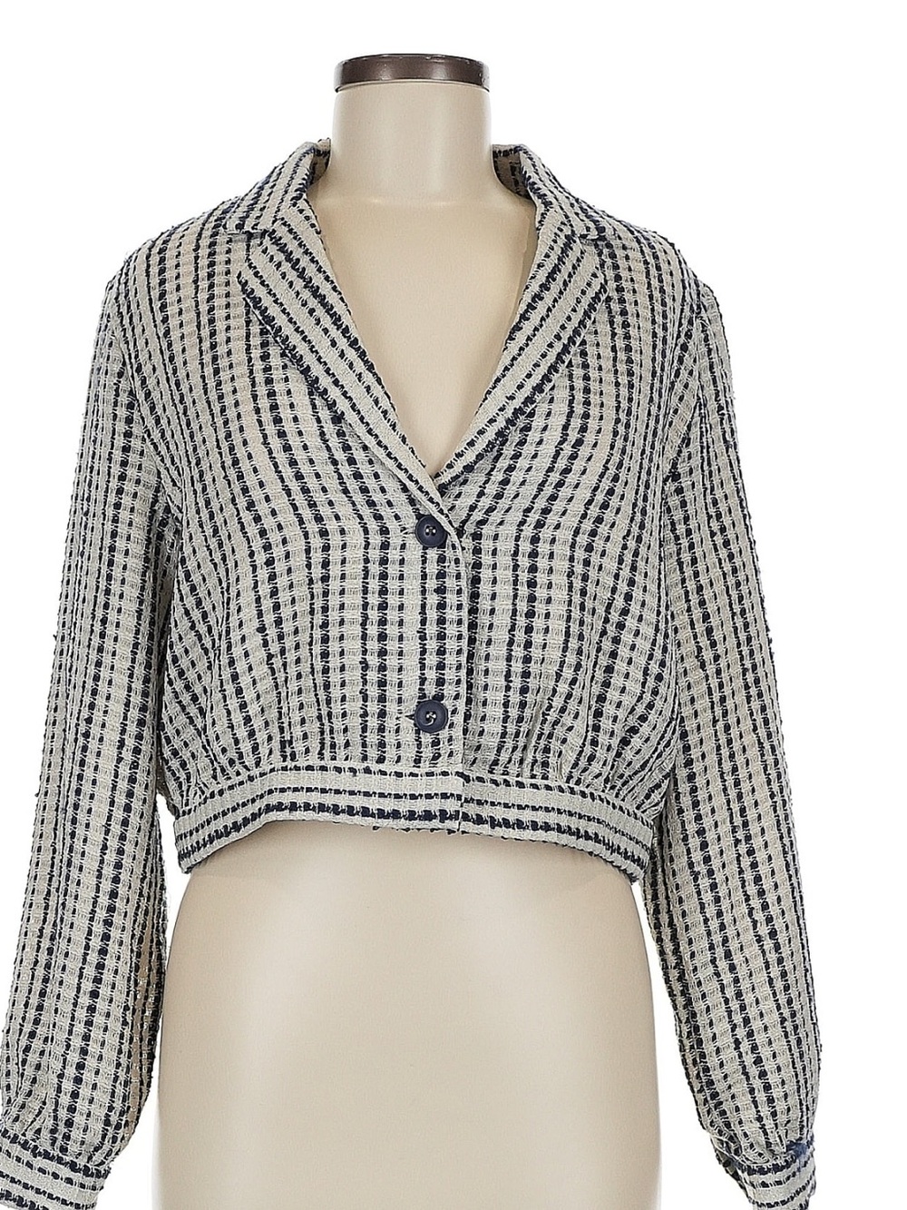 The Korner Navy & cream Cropped Blazer